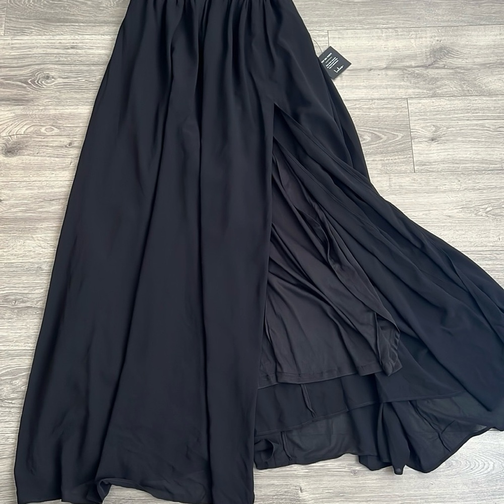 Lulus Heavenly Hues Maxi Dress Large Black Chiffon Side Slit Goddess Formal NWT - Picture 9 of 12
